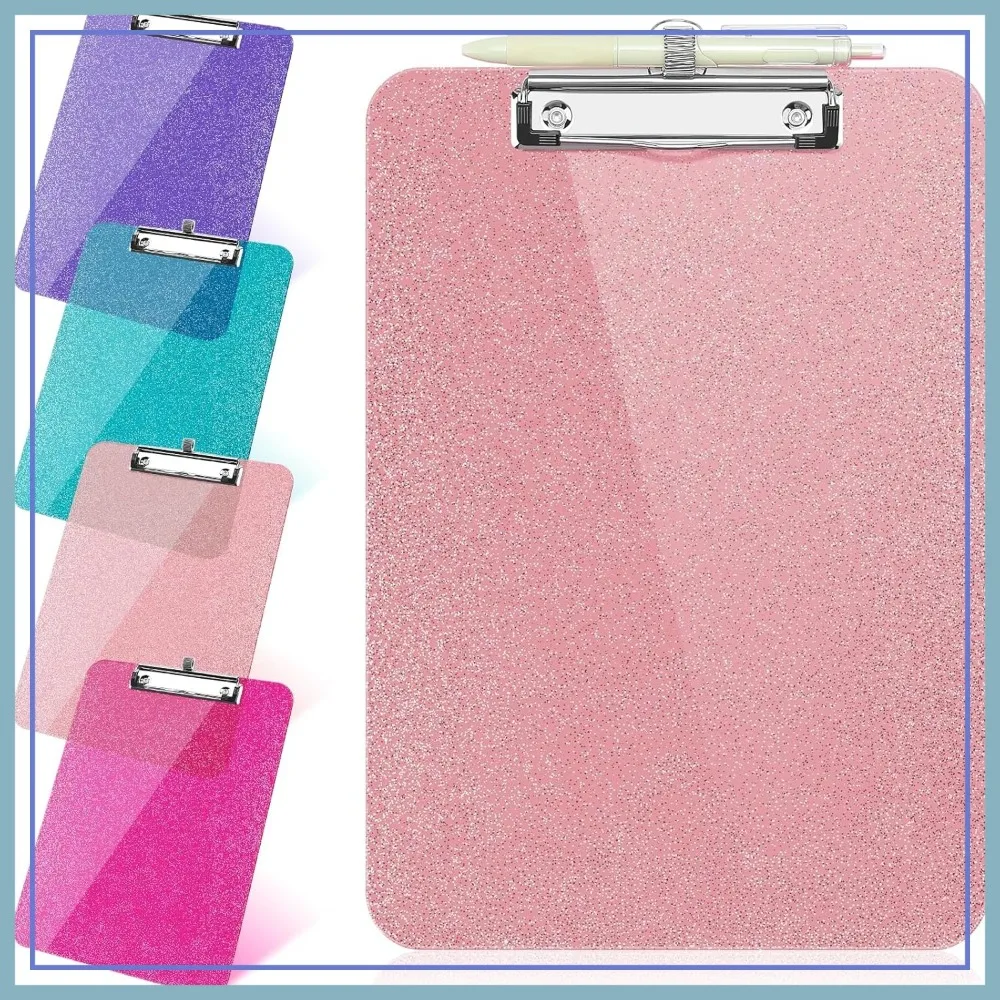 

Glitter Clipboard with Pen Holder, 8.85x12.4 inch Sparkly Clipboards for Office School, Pink