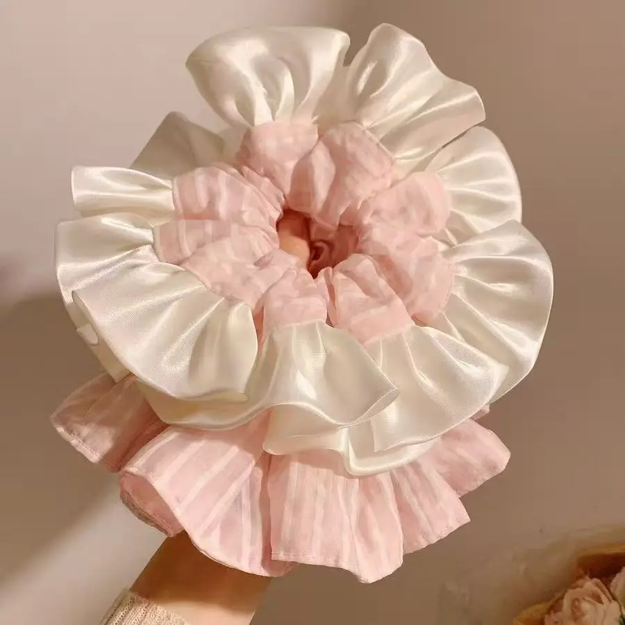 

French New Stripe Scrunchy Fairy Girl Bun Hair Tie Sweet Ponytail Elegant Hair Rope Hair Accessory for Women Sturdy