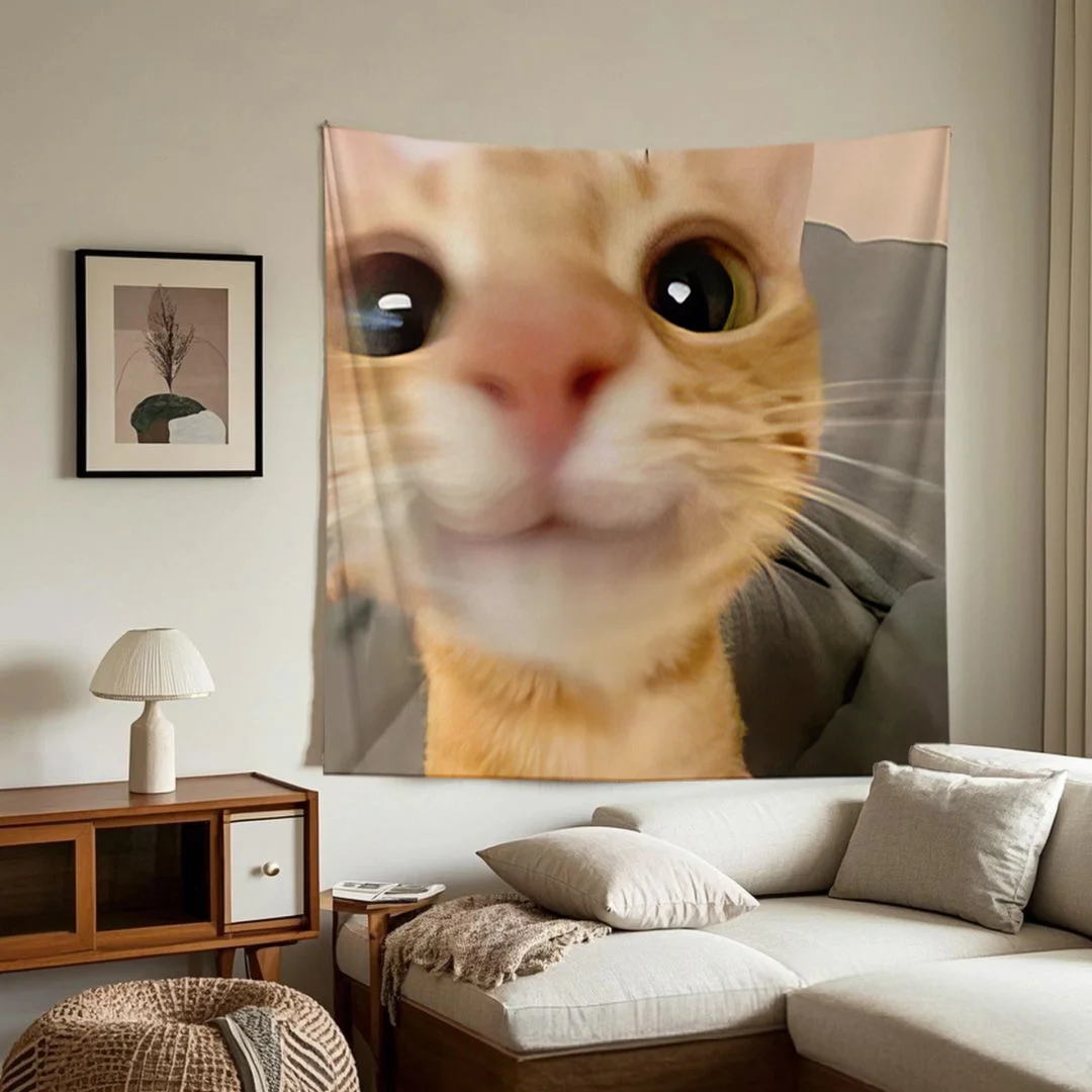 

Adorable Cat Face Pattern Tapestry for Parties And Daily Wall Decor Festive Flat Print Design Cat-Themed Home Decoration