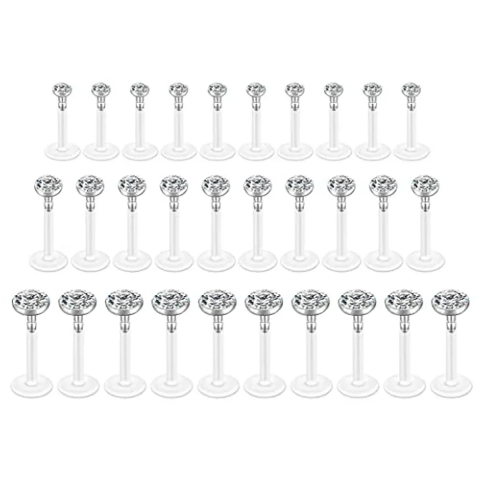 10pcs 16G Czech Crystal Clear Flexible Bioflex Acrylic Bar Studs Lip Rings Helix Stud Earrings Ear Nose Piercing Body Jewelry