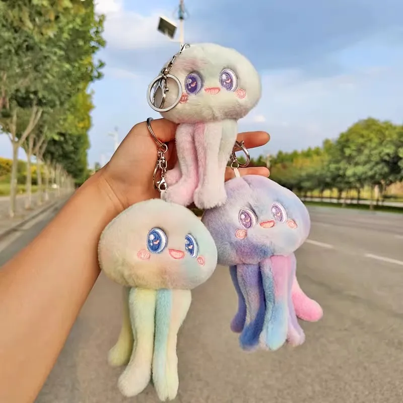 Colorful Jellyfish Pendant Scyphozoa Cartoon Sea Ocean Animal Plush Toy Stuffed Doll Key Ring Chain Boy Girl Aquarium Jelly Gift