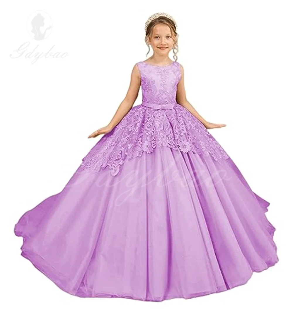 A + Flower Girl Dress para casamento, Apliques de renda, Vestidos bordados princesa Pageant, Vestidos de festa de aniversário