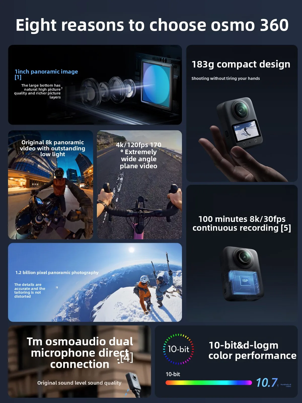 For For Osmo 360 8K HD Panoramic Action Camera 2.0