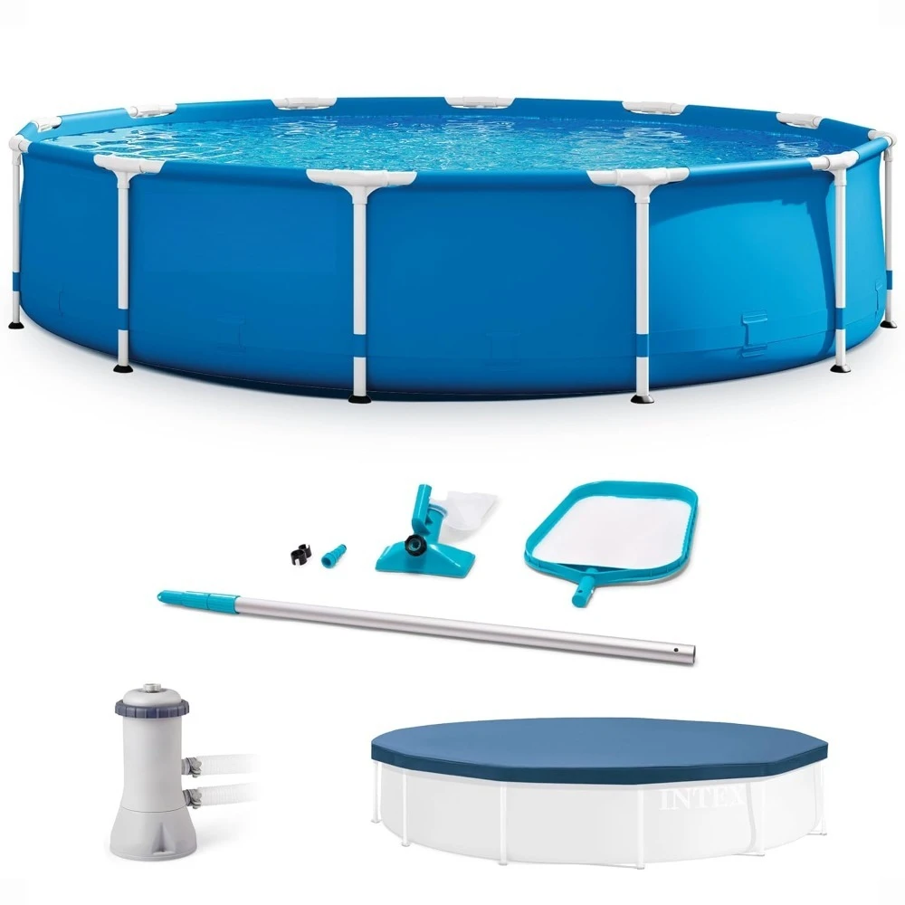 

12 x 2.5 Foot Metal Frame Above Ground Swimming Pool, Type A Filter, Protective Cover, and Complete Maintenance Kit, Customized