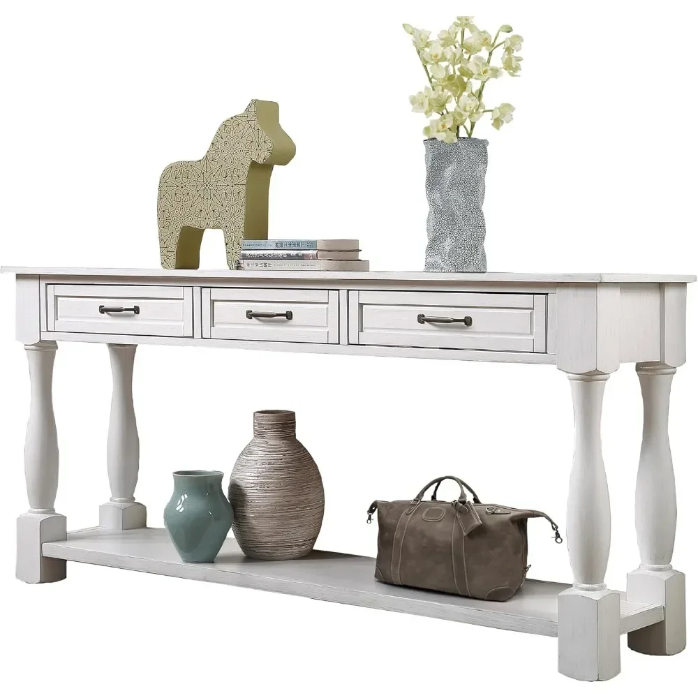 

Бестселлер: консольный стол из массива дерева для прихожей, длинный диванный столик с 3 ящиками для коридора, фойе, входной зоны, полностью собран (63 дюйма)