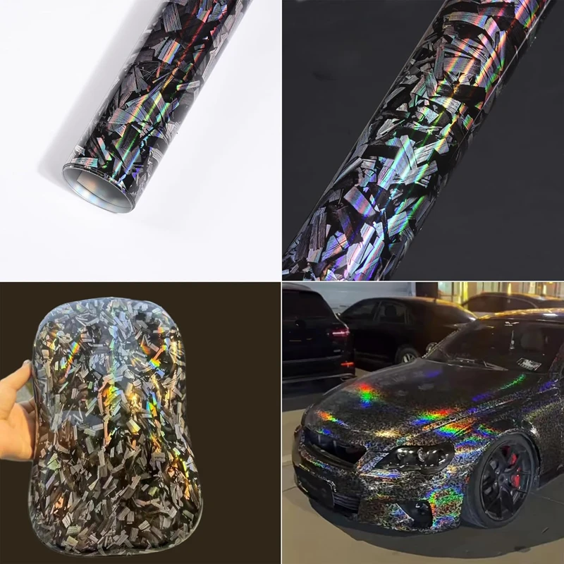 قسط لمعان قوس قزح المجسم الفضة مزورة ألياف الكربون الفينيل التفاف فيلم ذاتية اللصق ملصق السيارات سيارة التفاف احباط