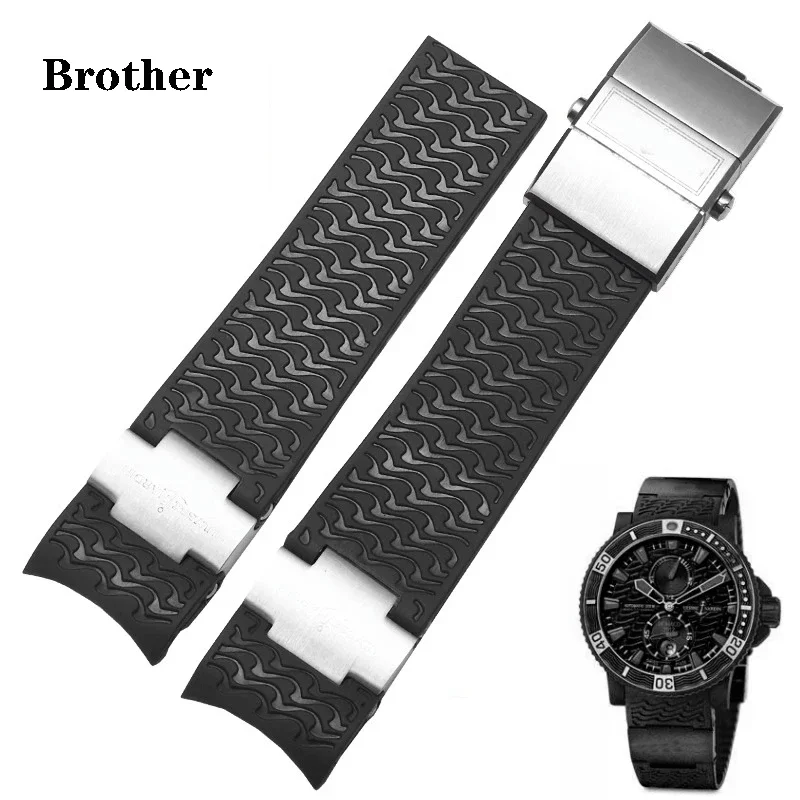 Silicone Watch strap For Ulysse Nardin Rubber Watch Band DIVER 263 strap Black Brown Blue Waterproof belt watch Bracelet 22mm