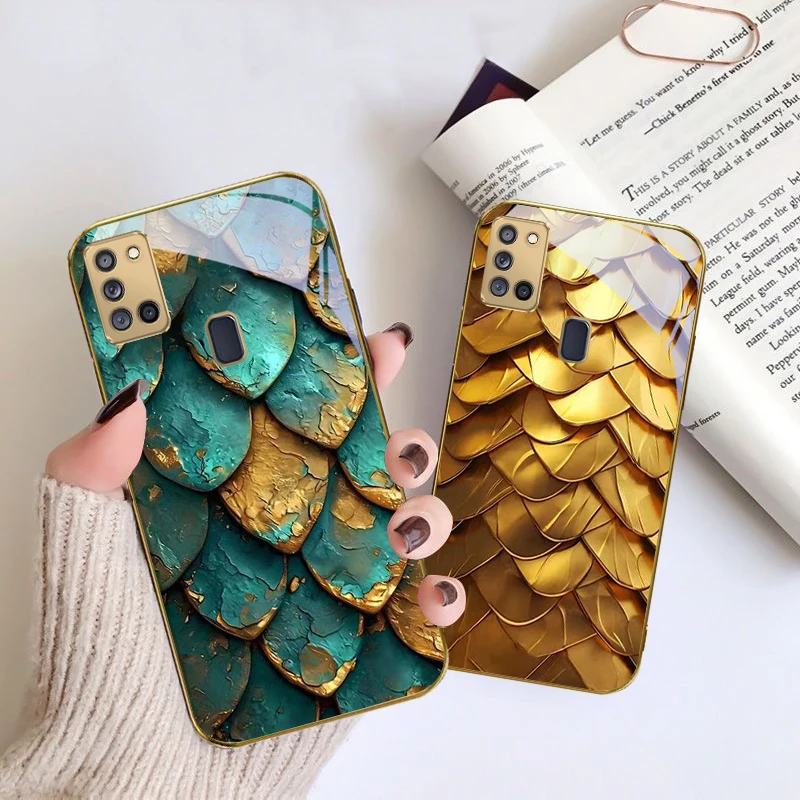 نسيج مقياس ذهبي لسامسونج A 70 71 72 73 14 15 13 16 25 A26 31 32 33 34 35 50 51 52 53 54 55 56 حافظة هاتف زجاجية ذهبية