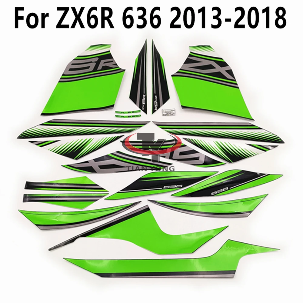 

Full Kit Stickers Decorative Protector For ZX6R ZX 6R 636 2013-2014-2015-2017-2018 2016 Green Silver Silkscreen Applique