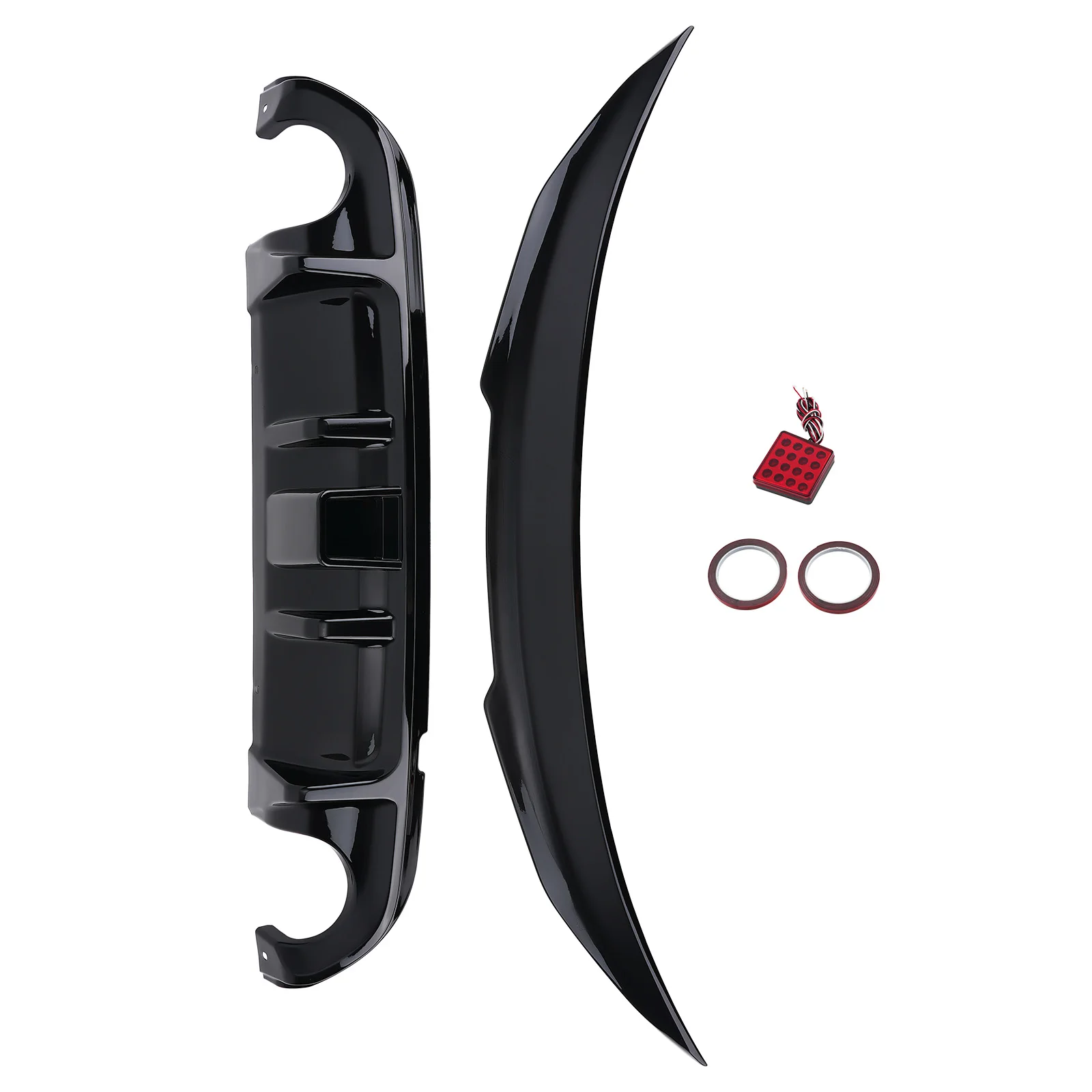 Trunk Spoiler&Rear Diffuser Bump for Infiniti Q50 2014-17 Gloss Black LED ABS