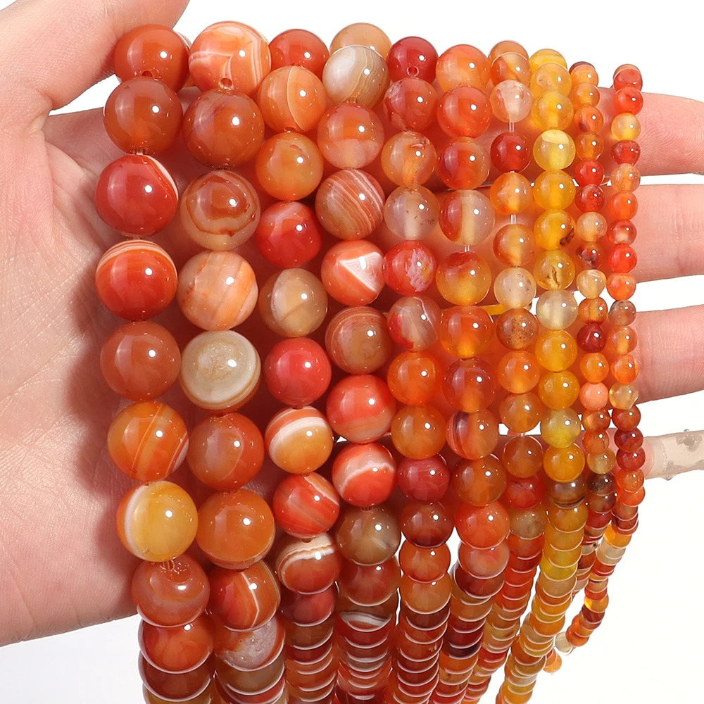 1 Strang/Lot 4/6/8/10/12 mm orangefarbene gestreifte natürliche Achat-Steinperlen, runde lose Abstandsperlen für DIY-Schmuckherstellung, Armband