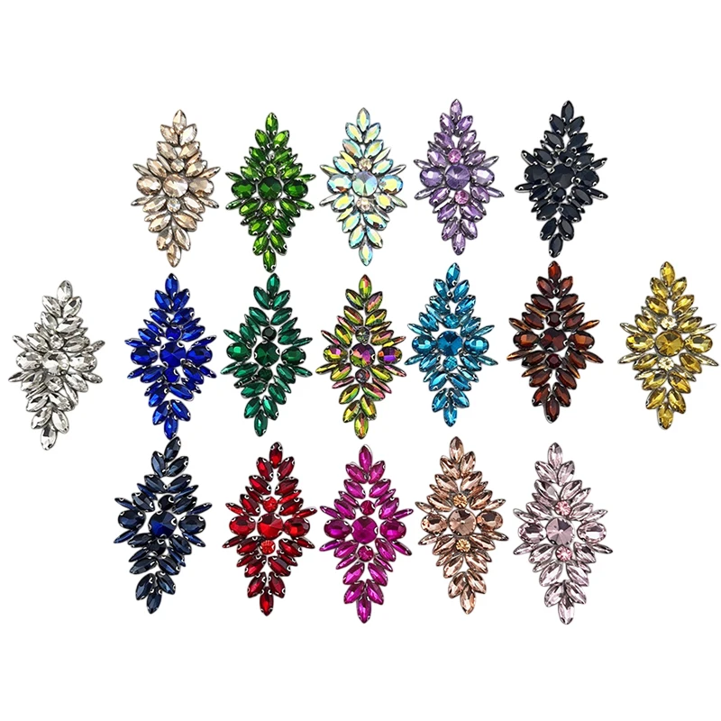 Glass Beaded Rhinestone Applique Handmade Iron On Rhinestone Patch Floral Clothes Decor Crystal Appliques Wedding Bridal Dress