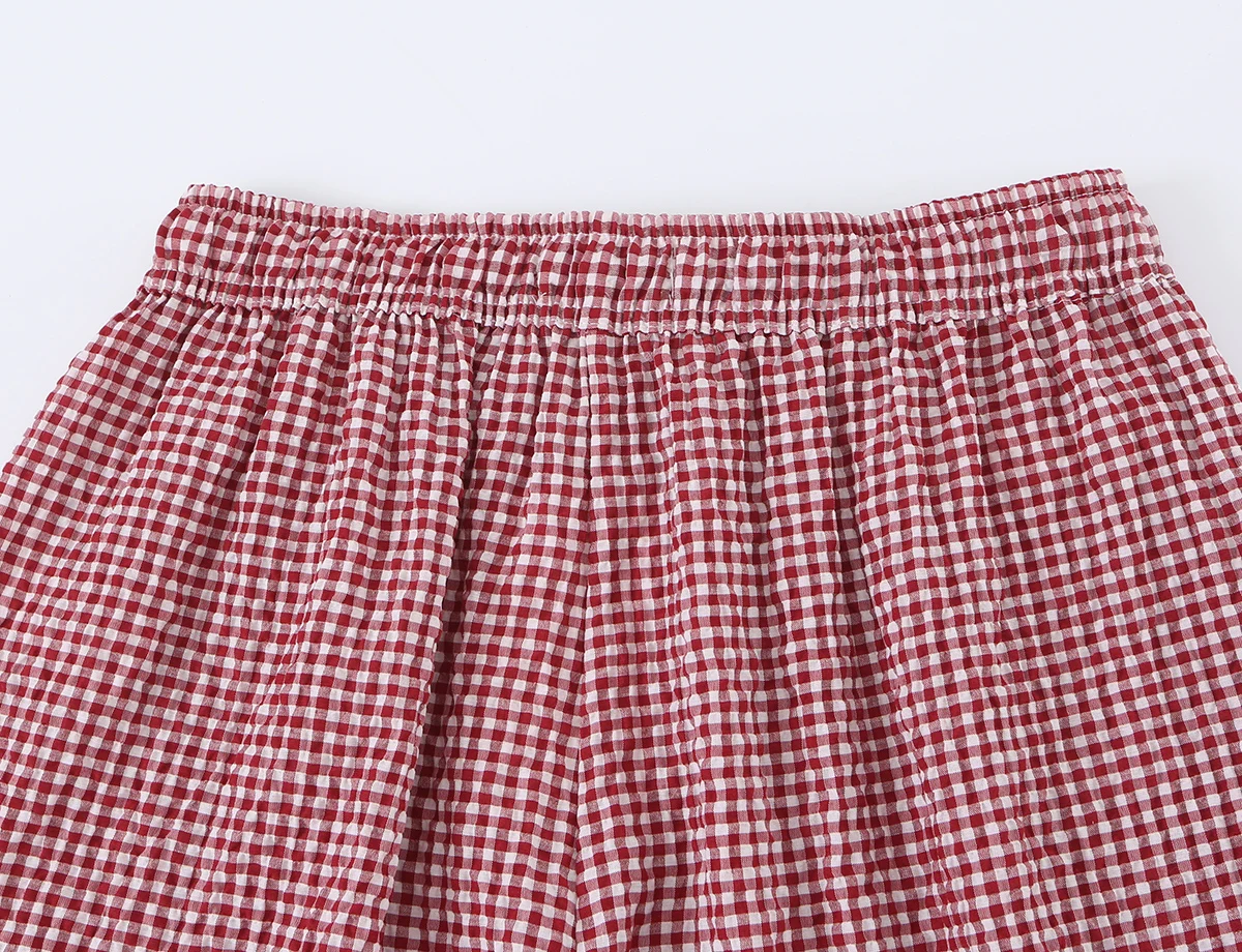 KONDALA Damen Lässige Schicke Rote Karierte Laternenhose 2026 Sommer Trendige Street-Style Urlaubshose mit Kordelzug Elegante Damen-Bloomers – Detail 11