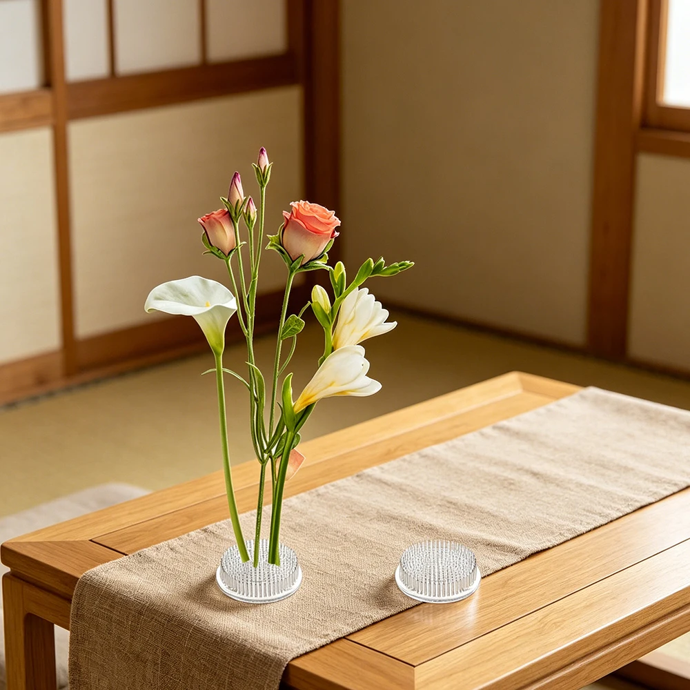 3pcs Transparent Suction Cup Plastic Flower Arranger, Zen Style Floral Display Base, Durable Flowers Plastic Fixtur
