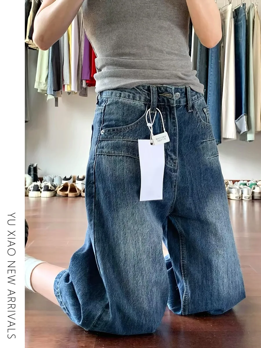 

Retro American Washed Straight Leg Seven-Foot Pants Women's Summer Thin New Small Size Water Wash Large Size Draping Middle P...