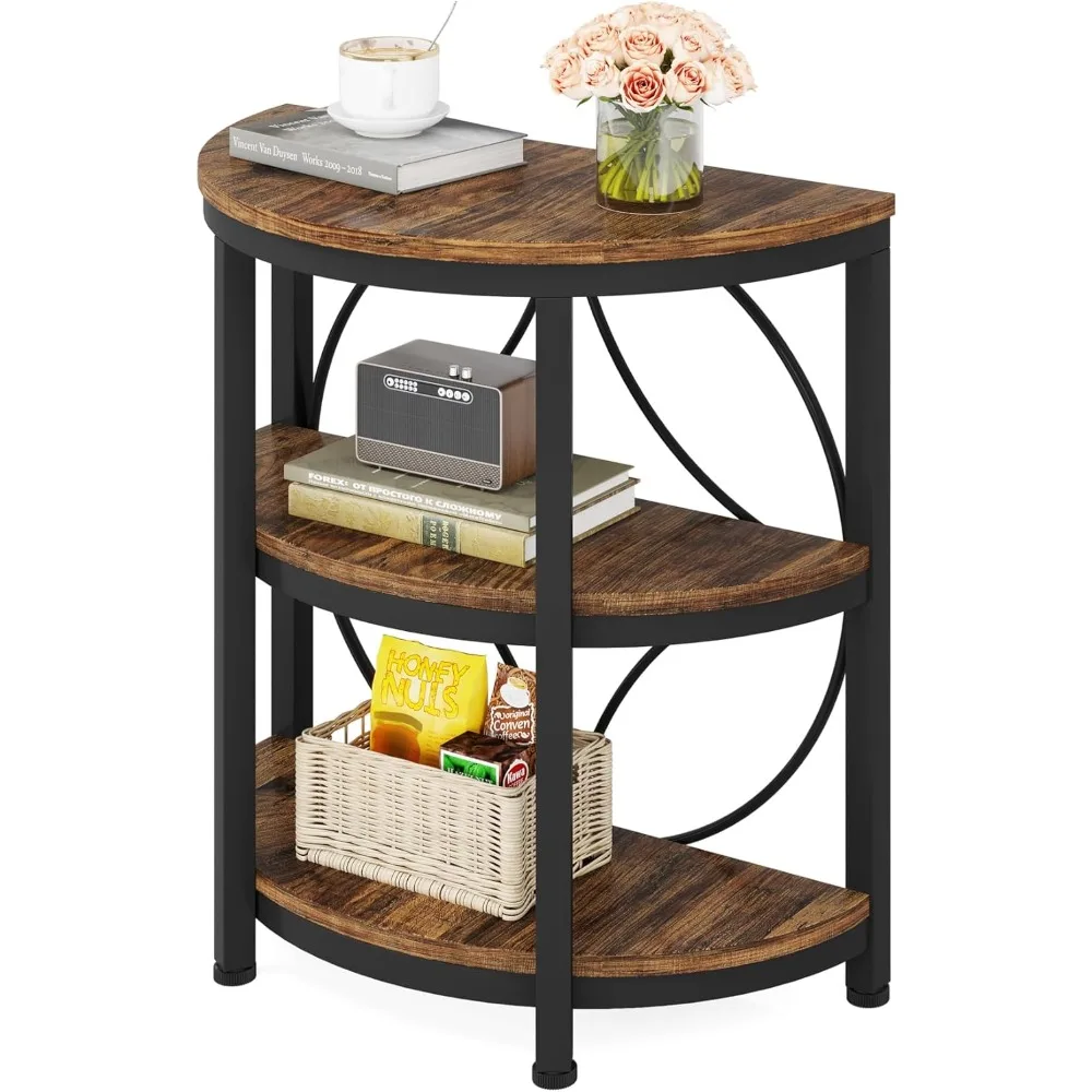 

Half Round End Table, 3-Tier Narrow Side Table with Metal Frame, Half Circle Table, Half Moon Small Coffee Accent Table Bedside