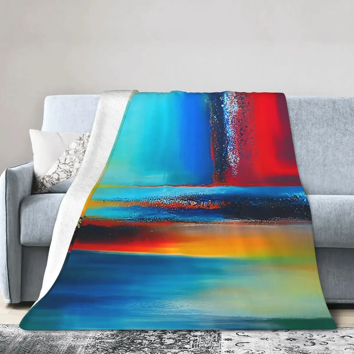 

Одеяло Фланелевое мягкое теплое, мягкое покрывало с абстрактными изображениями красного, золотого и синего цветов, постельное белье для кровати, гостиной, пикника, путешествий, домашнего дивана