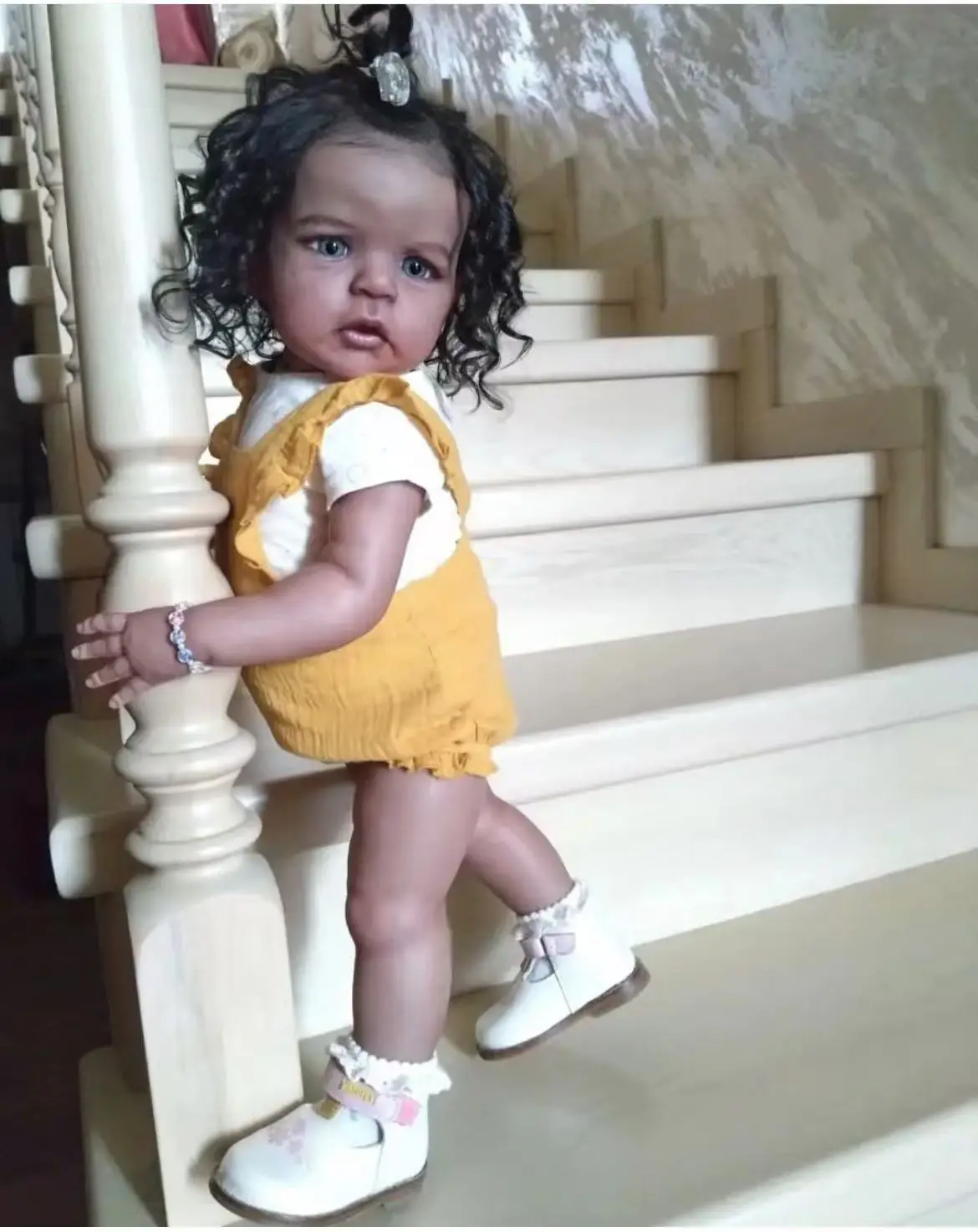 FBBD Customized Limited Supply 25inch Reborn Baby Sandie With Hand-Rooted Hair Already Finished Dark Skin African Boy