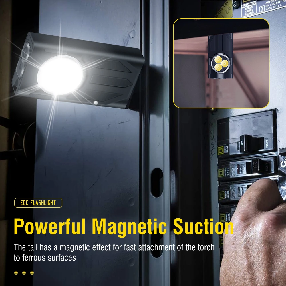 LED UV Keychain Flashlight Portable USB C Rechargeable Work Light 2000 lumens Mini Torch with Clip Camping Lantern