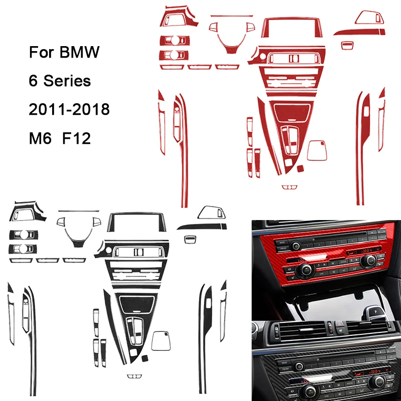 

For BMW 6 Series M6 F12 2011-2018 Carbon Fiber Control Gear Box Shift Knob Panel Frame Cover Sticker Interior Trim (black/red)