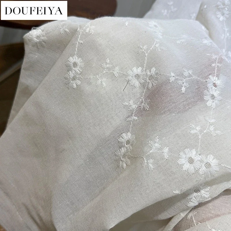Custom Size American Country Style with Chamomile Embroidery in A Creamy Color Palette Curtains for Living Dining Room Bedroom