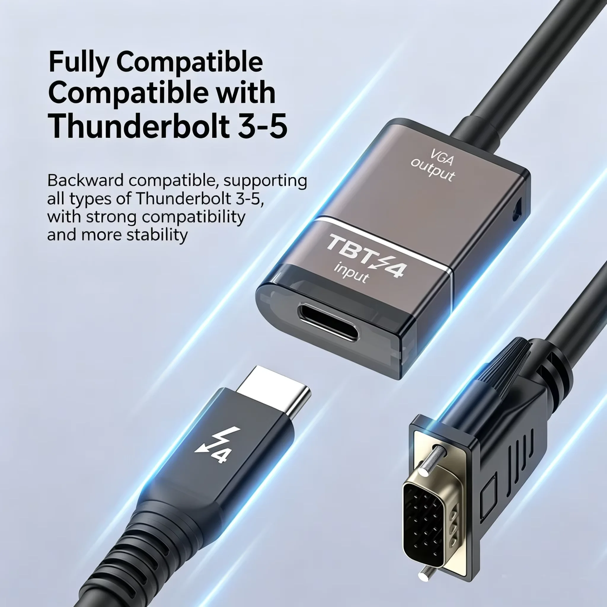 Uni-Directional Type-C Female Input to VGA Male Output Adapter, 1080P FHD Video Converter for Thunderbolt 3 Thunderbolt 4 Laptop