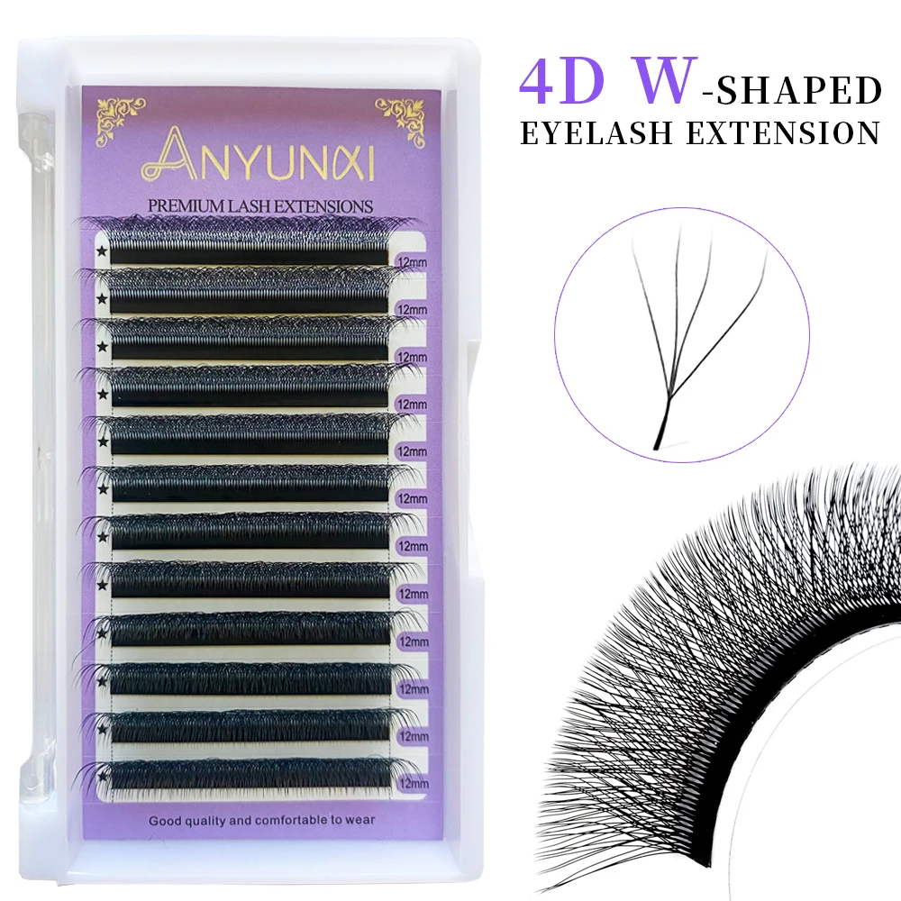 

ANYUNCI 4D W Shape Lashes Hand Waved Premade Fans Eyelash Extensions Full Lashes Natural Soft Light Individual Matte Dense