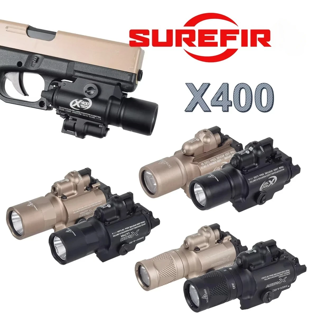 التكتيكية Surefire SF X300 X400 Ultra X400V IR كشاف ضوء أحمر أخضر Las-er LED الأسلحة مصباح يدوي بندقية ضوء G17 G19 20 مللي متر السكك الحديدية