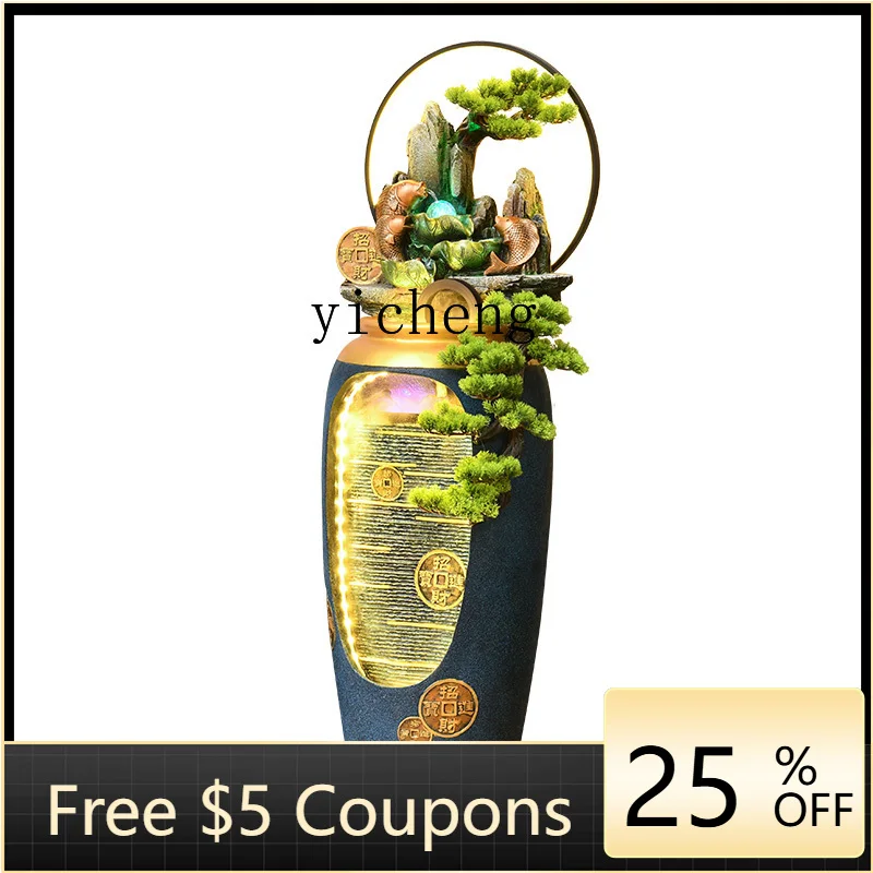 YFY  Alpine Fountain Ornament Circulating Water Floor-standing Landscape Living Room Vase Indoor Landscaping