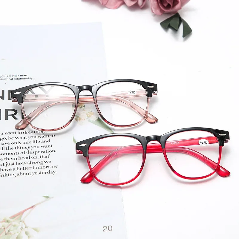 Hot Sales Retro Elliptic Glasses Women Anti-Blue Light Computer Eyewear Big Student Reading Eyeglasses Frame Diopters +1.0+4.0