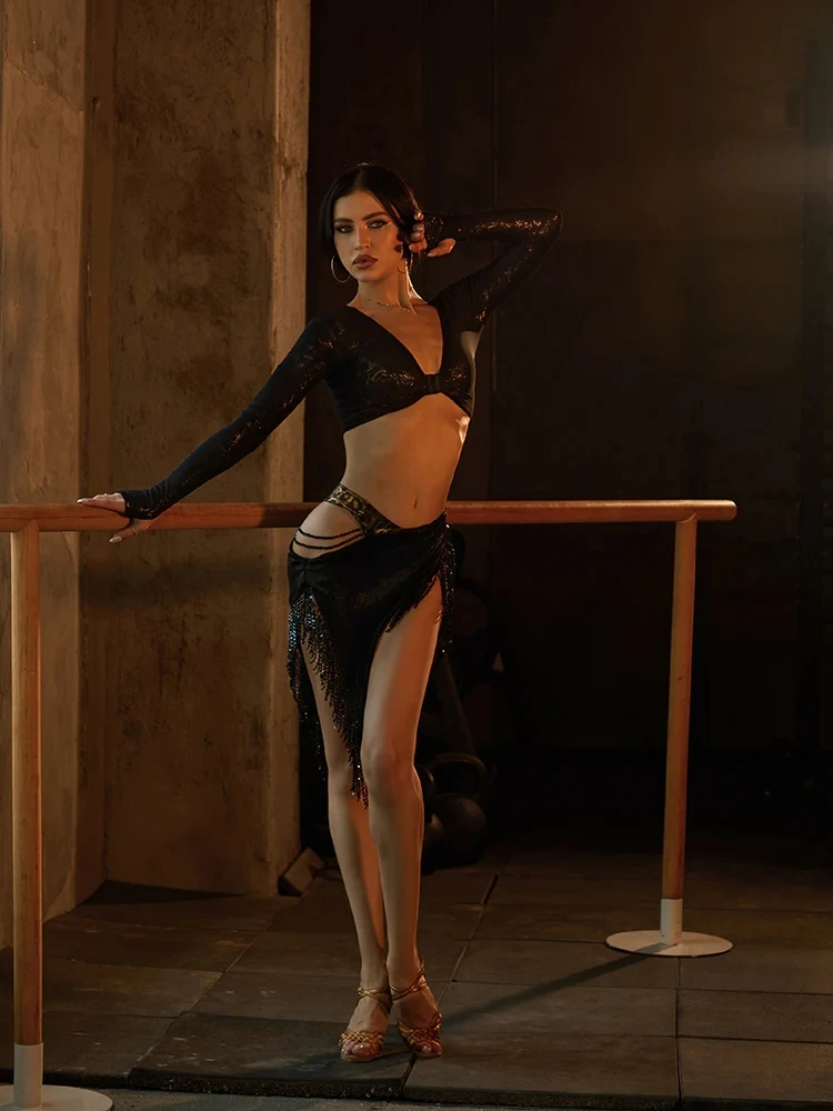 라틴 댄스 스커트 홀로우 불규칙 스팟 라이트 스커트 # 25077