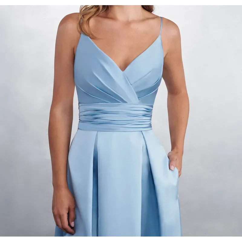 Elegant Bridesmaid dress with pocket sexy backless floor length Satin Bridesmaid dress Italian backless long party dress custom