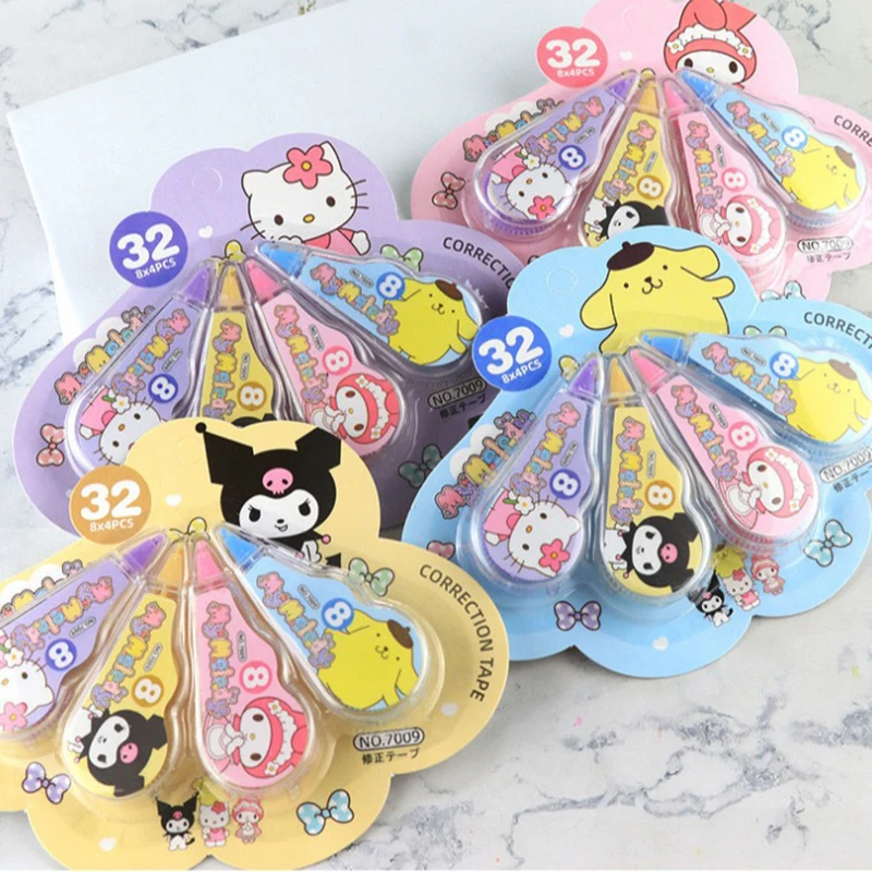 4Pcs/set Sanrio Hello Kitty Correction Tape Kuromi My Melody Pompompurin Kawaii Students Stationery School Office Supplies