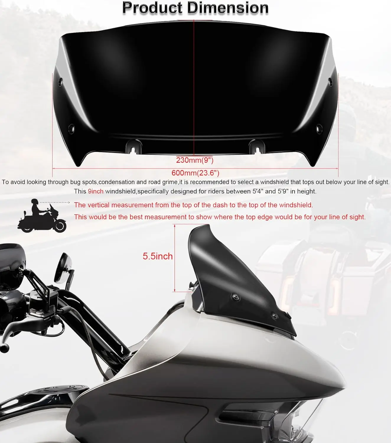 مقسم الرياح للزجاج الأمامي مقاس 9 بوصات متوافق مع Harley Davidson CVO Road Glide FLTRXSE 2023-up، CVO Road Glide ST FL