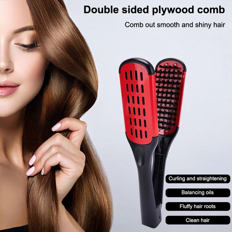 

Pro Hairdressing Straightener Hair Brush Nylon Hair Straightening Double Brushes V Shape Comb Clamp Not Hurt Styling Tools DIY