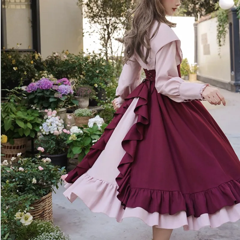 

Niche Design Rose Embroidered Waist-Tight Large Swing Dress Spring College Style Lolita