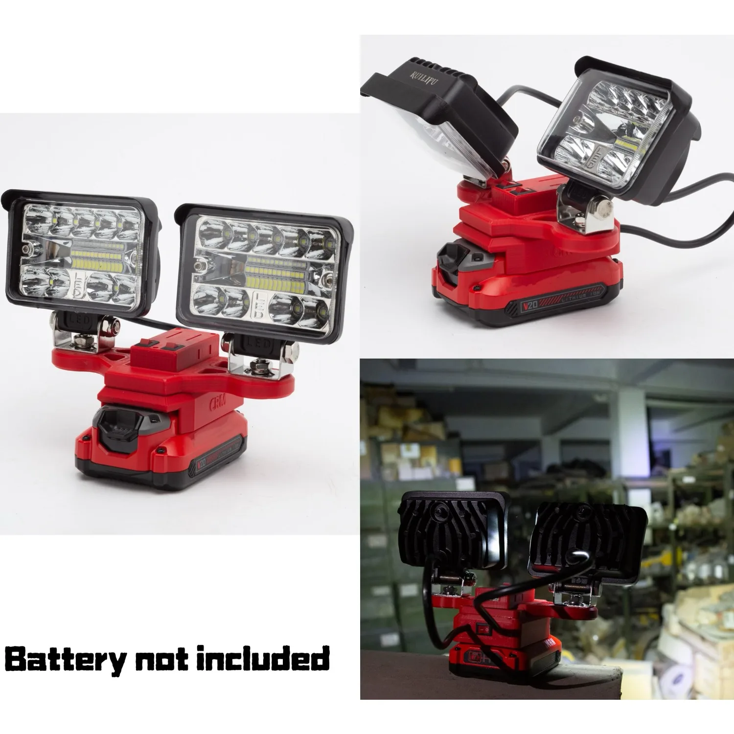 12W LED Working Light For Craftsman 20V Li-ion Battery W/USB Fast Charge 2-headed Portable Camping Fishing Light （No Battery）