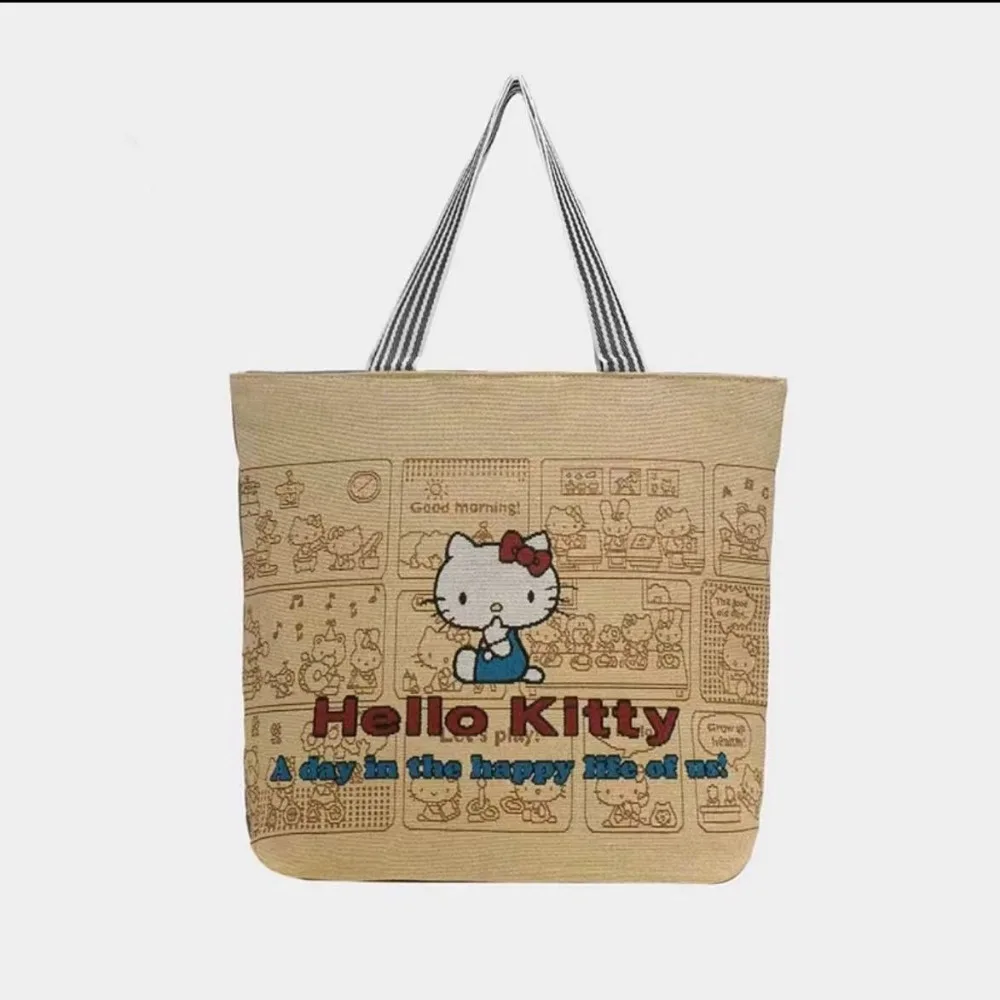 New  Hello Kitty Handbag Cartoon Sandwich Zipper Bag Shoulder Bag Anime Large Capacity Canvas Embroidered Crossbody Bag