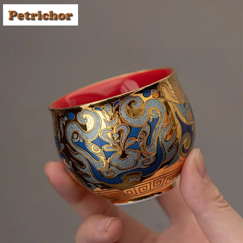 

65ml Gold and Silver Inlaid Teacup Aesthetic Tea Bowl Set of Cups Tea-tasting Fragrance Cup Jianzhan Master Cups Chinese Tea Set