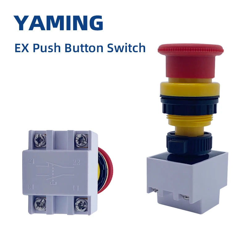 

EX Emergency Stop Switch 30mm Push Button Explosion-proof Control 1NO 1NC Red Mushroom Head Press 10A