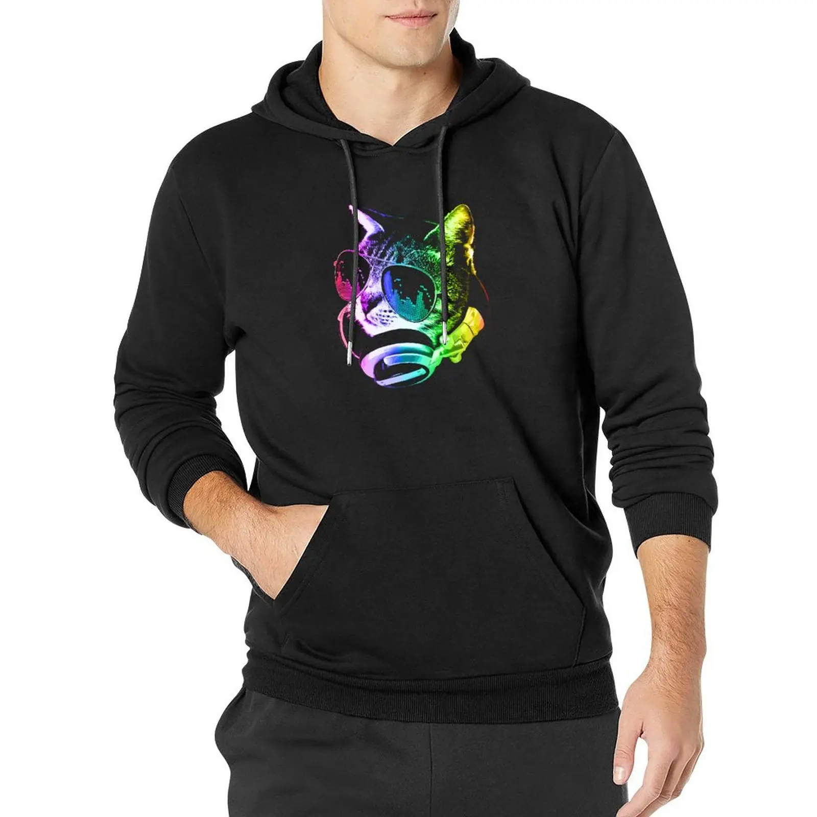 

Rainbow Music Cat Pullover Hoodie men wear autumn clothes japanese style hoodie man