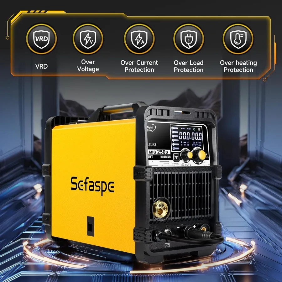 250A MIG Welder 6 in 1 Multiprocess Welding Machine for Aluminum Gas MIG Gasless Flux Core Spool Gun Lift TIG Stick Welding 220