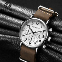 OCHSTIN 39mm Pilot Mens Watches Top Brand Luxury Number Scale Leather Luminous Quartz Men WristWatch Vintage Chronograph Clock