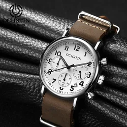 OCHSTIN 39mm Pilot Herrenuhren Top-marke Luxus Zahl Skala Leder Leuchtende Quarz Männer Armbanduhr Vintage Chronograph Uhr