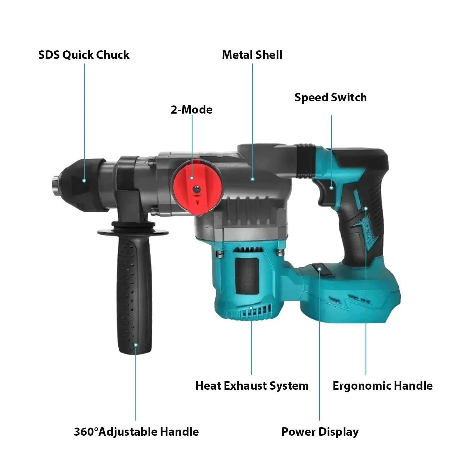 2200W 2-Mode Brushless Electric Impact Hammer Drill 26mm Rotary Hammer Multifunctional Cordless Power Tools for Makita Battery