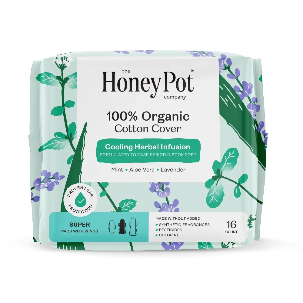New Organic Cotton Cover Herbal Sanitary Pads with Wings for Women Menstrual Period Care 16 Count