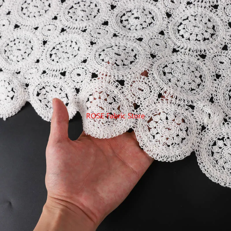1 yard Geometric Floral Rope Embroidered Fabric Handmade DIY Dress Cloth Sewing Designer Fabric