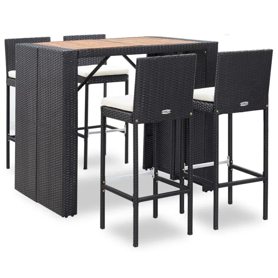 

5 Piece Patio Bar Set Poly Rattan and Acacia Wood Black