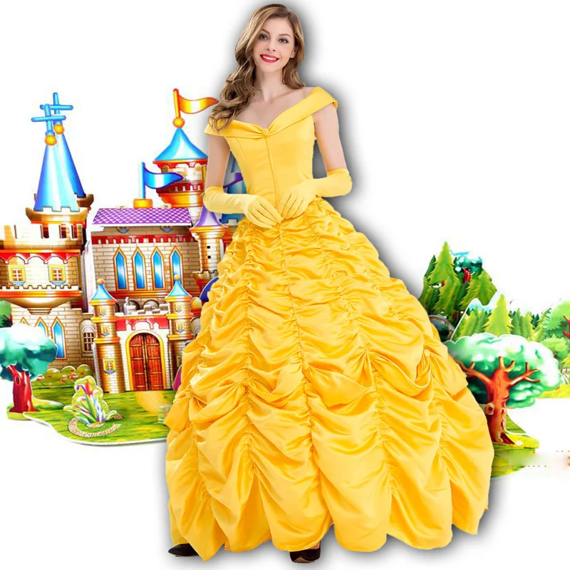 

New Fairy Tale Yellow Belle Princess Court Dress Movie Beauty And The Beast Belle Princess Performance Costume
