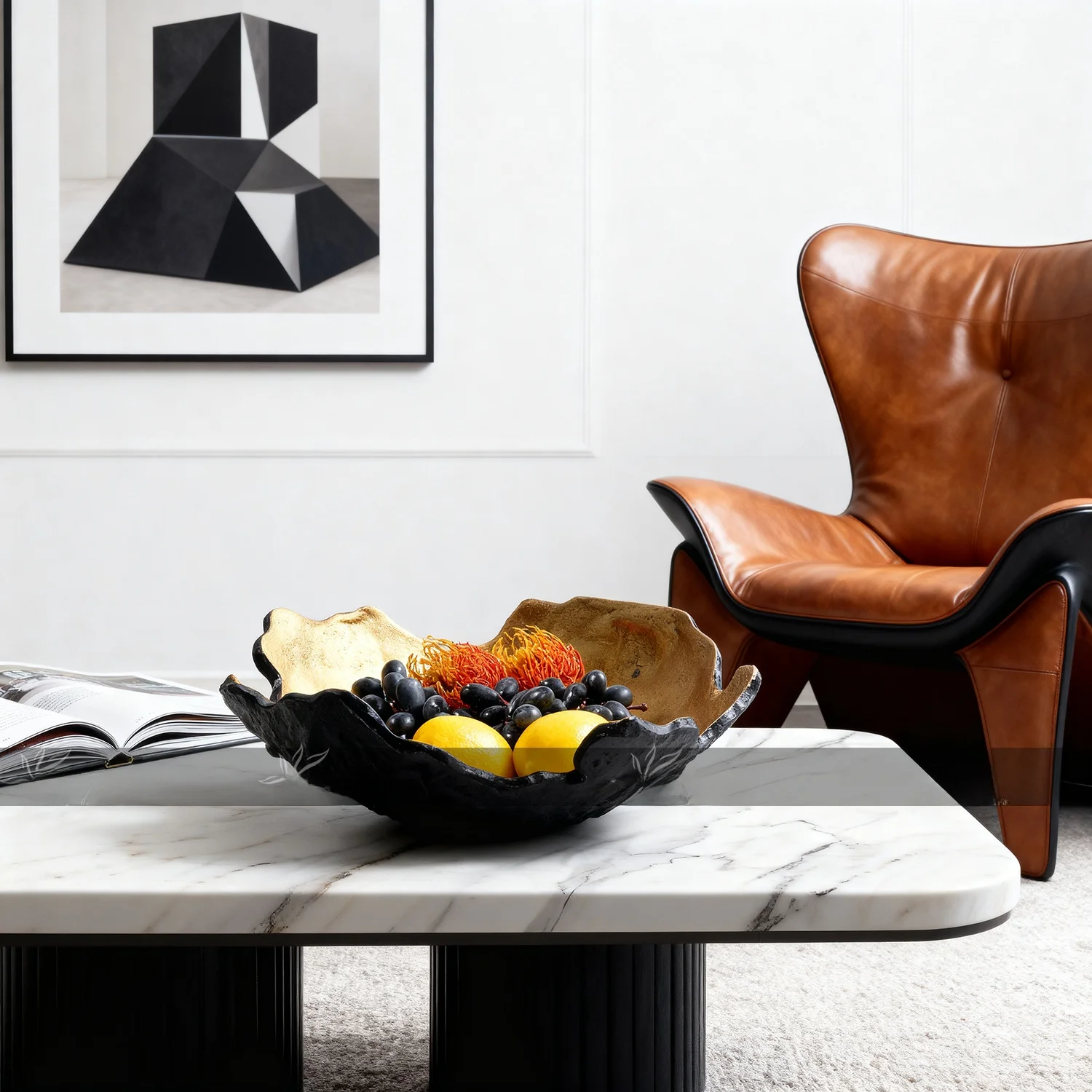 Modern Minimalist Creative Resin Black Gold Storage Fruit Tray Hotel Sample Room Private Club Office Desktop Decoration